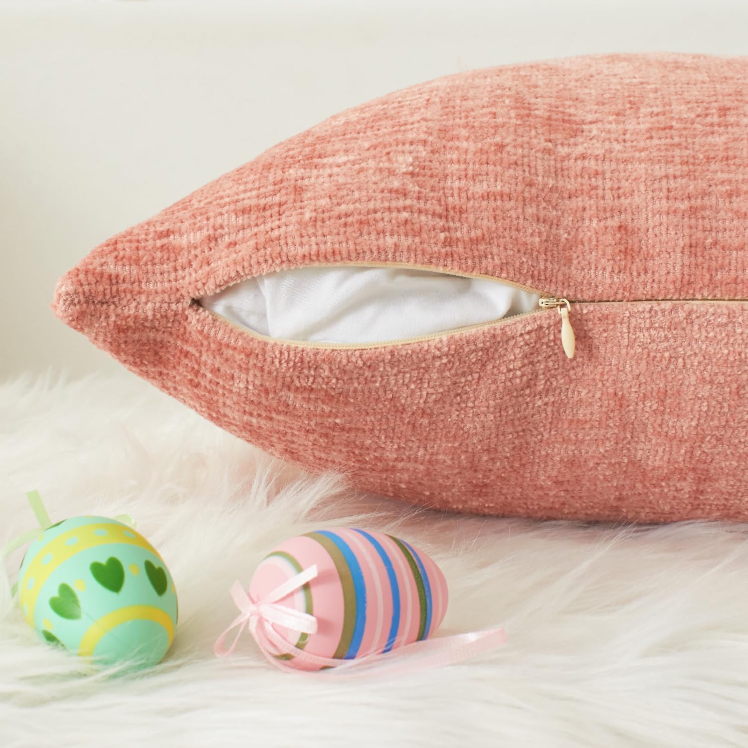 Kevin Textile Cute Bunny Rabbit Ears Pillow Covers 18 x 18 Inch Pack of 1 Soft Chenille Throw Pillowcase for Kids Girls Women Birthday Couch Soft Bedroom Decorations Pink