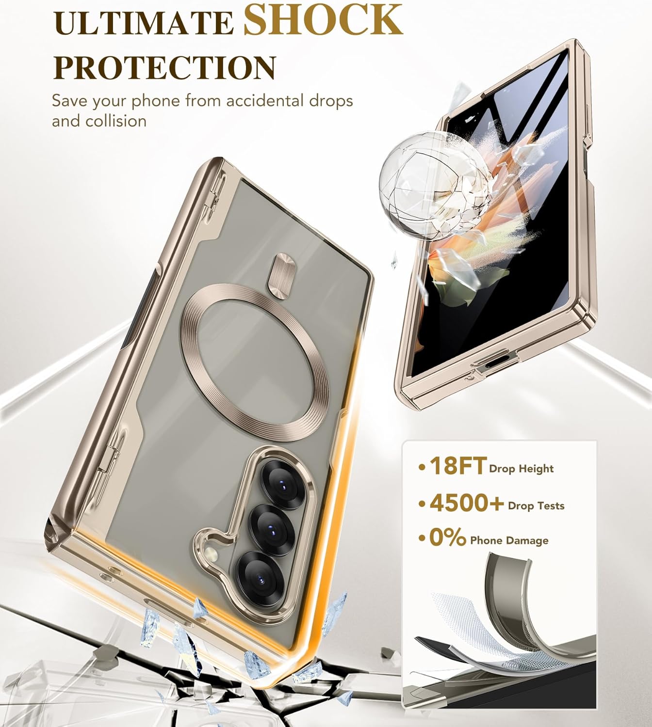 BERFY Upgraded Magnetic for Z Fold 6 Case with S Pen Holder, Compatible with Magsafe, [Built-in Screen Protector & Hinge Protection] Full-Body Slim Phone Case for Samsung Galaxy Z Fold 6, Grayish Gold - Open Box