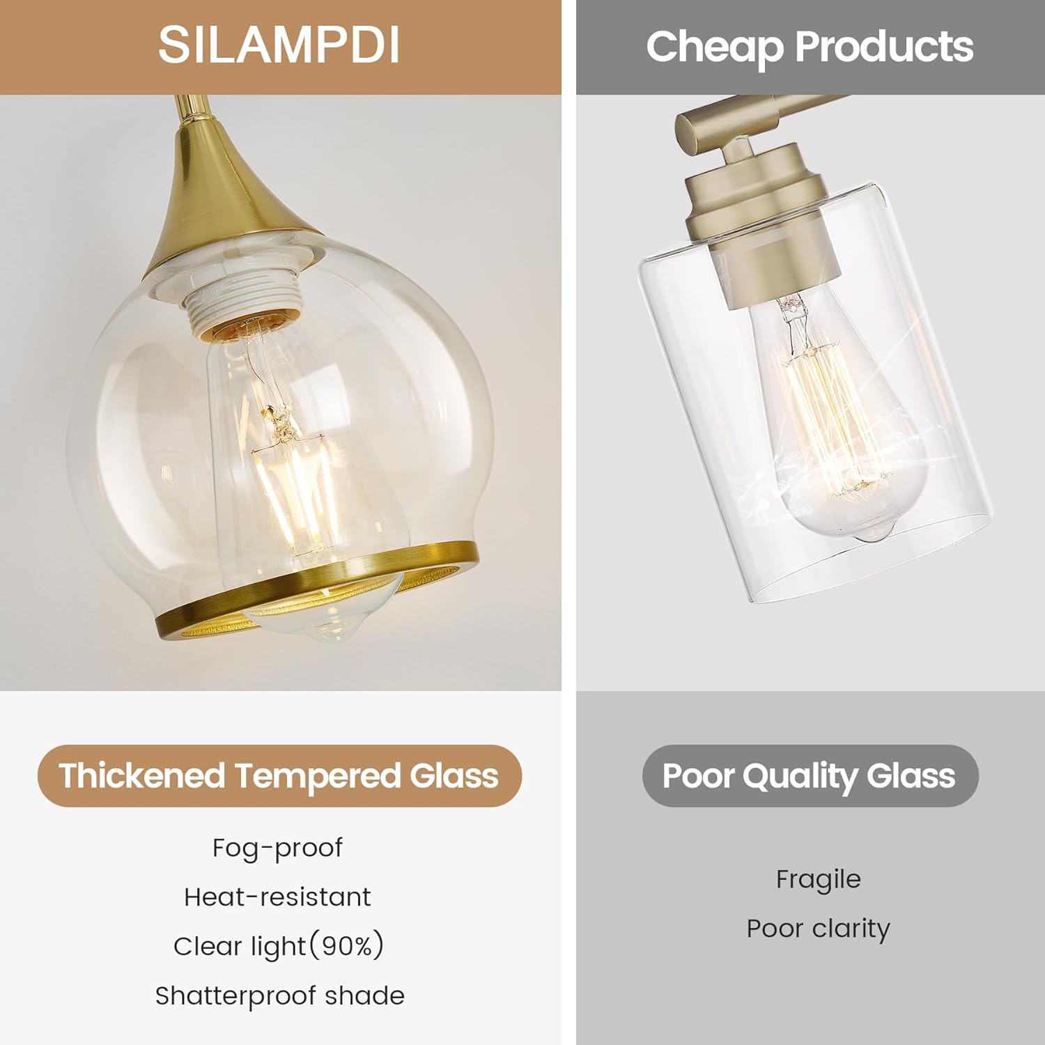 SILAMPDI Gold Bathroom Light Fixtures 2-Lights Vanity Lights with Clear Glass Shade Bathroom Vanity Light 14 Inch Wall Sconces for Mirror Bedroom Living Room Hallway (Exclude E26 Bulb) - Open Box