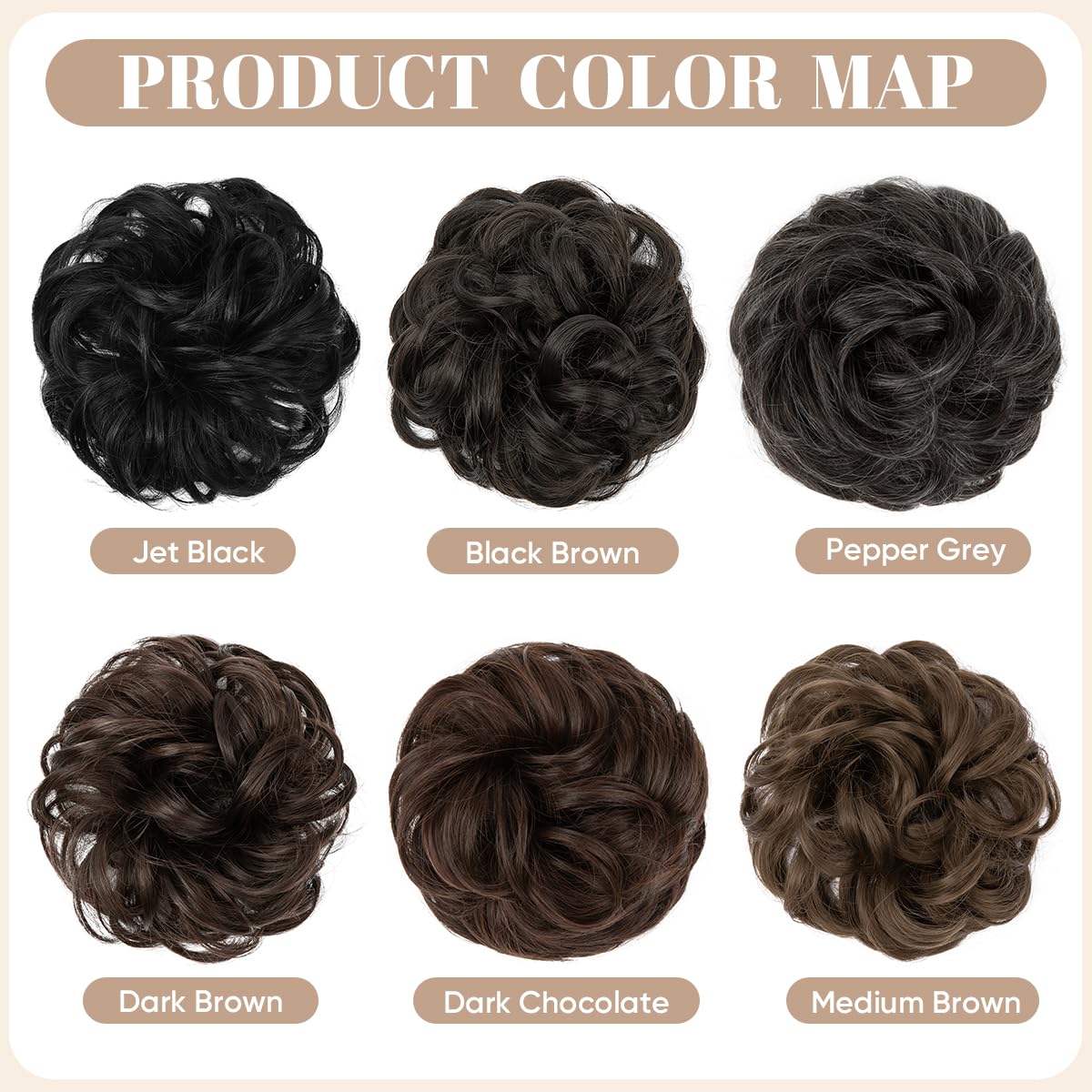 SARLA 2PCS Messy Hair Bun Hair Pieces Wavy Curly Synthetic Updo Fake Scrunchies Ponytail Extension for Women Black Brown - Open Box