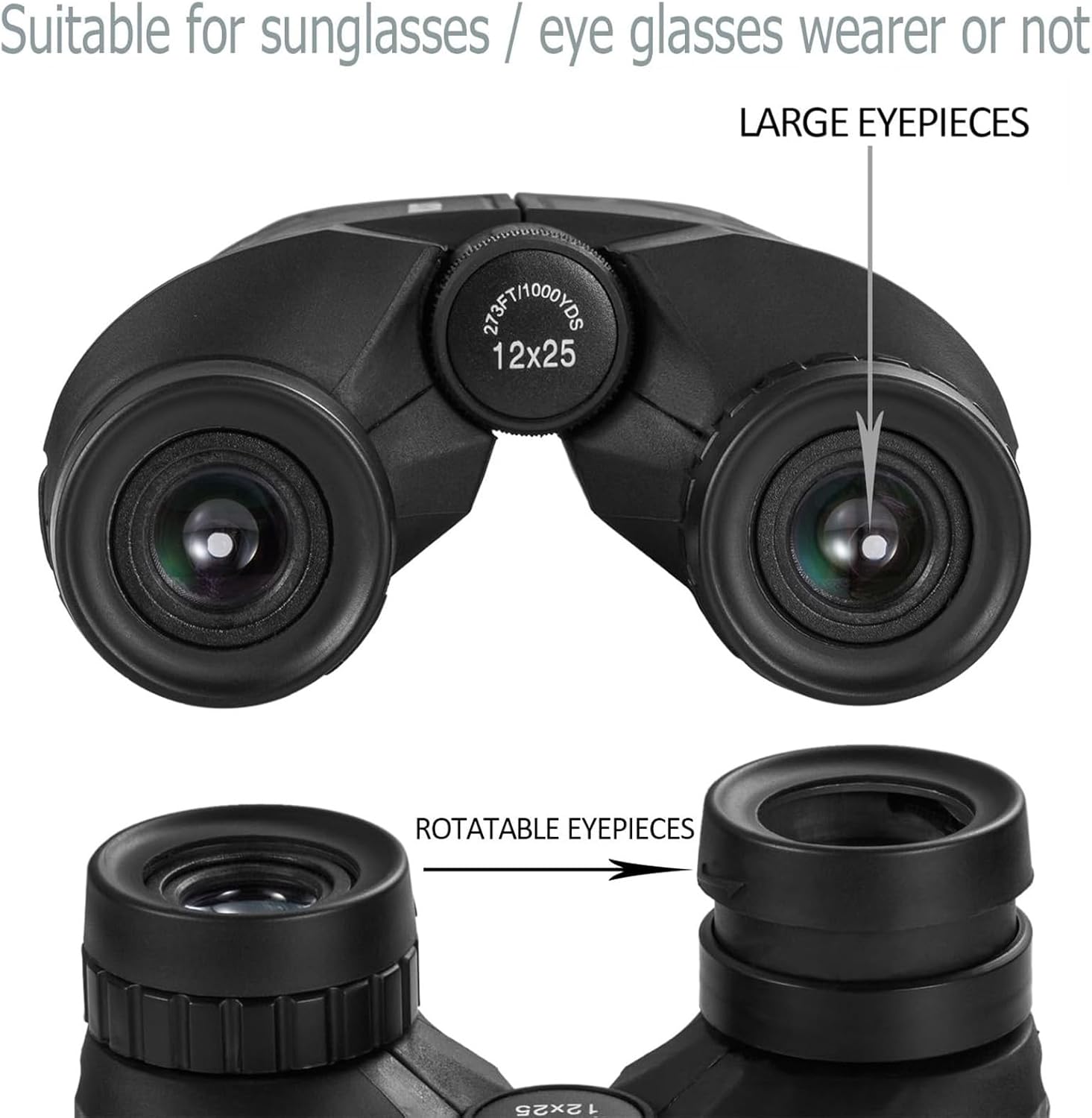 Occer 12x25 Compact Binoculars for Adults and Kids, Large Eyepiece Waterproof Binocular with Low Light Vision,High Powered Easy Focus Binoculars for Bird Watching,Outdoor Hunting,Travel,Sightseeing - Open Box