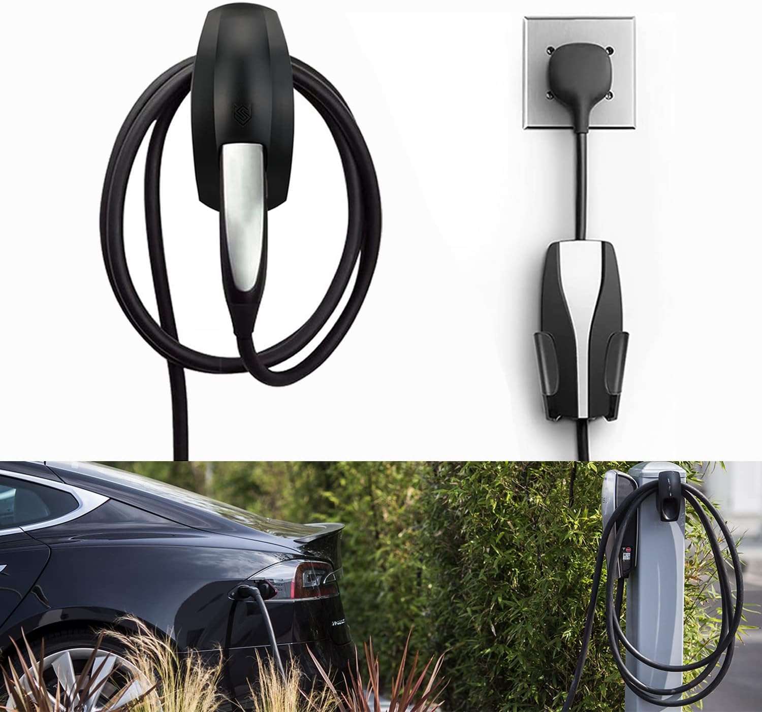 SEVEN SPARTA Charging Cable Holder with Chassis Bracket Compatible with Tesla Model 3 Model Y Model X Model S Charger Cable Organizer Car Accessories Wall Connector, Patent Approved (Black) - Open Box