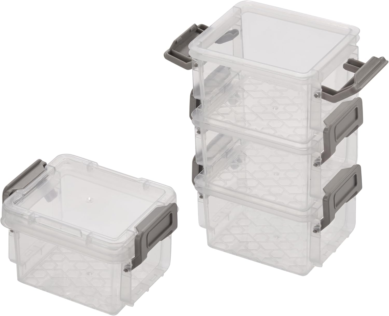 Simplify Storage Boxes| 4 Pack | 5oz | Stackable | Lockable Lid | Great for Office Accessories | Home Storage | Clear and Grey
