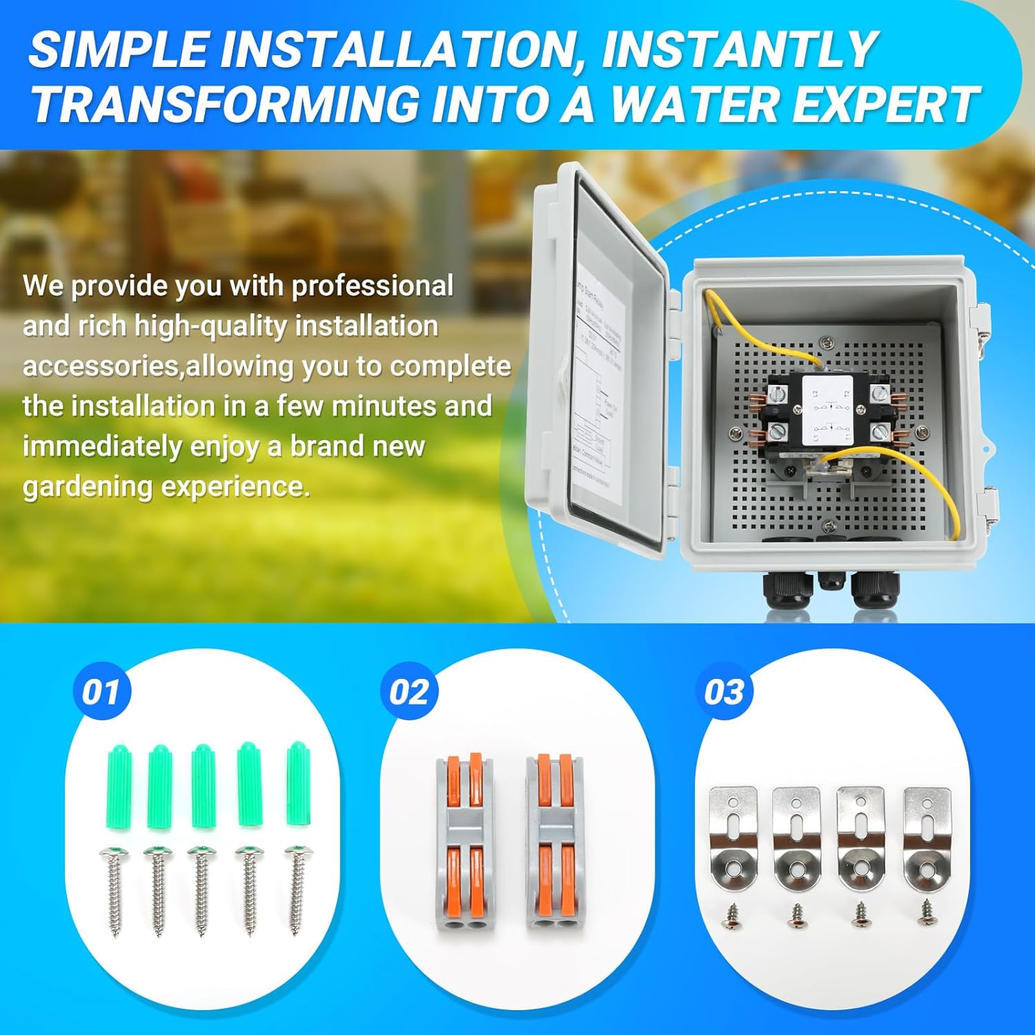 Briidea Irrigation Pump Start Sprinkler Relay with Waterproof Box, 2 Pole AC Contactor, 40Amp 24V Coil, Compatible with Pumps Up to 5HP - Open Box