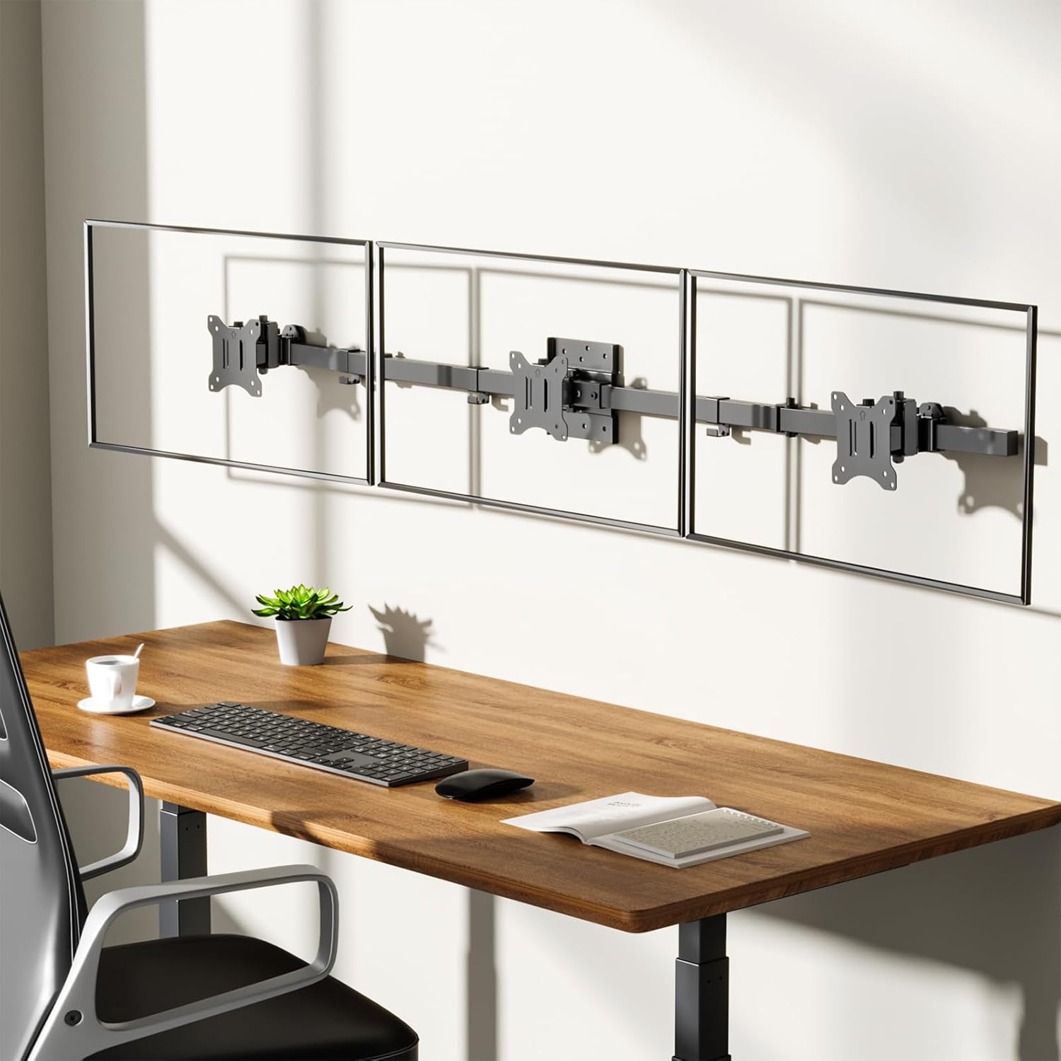 WALI Triple Monitor Wall Mount for 17 to 32 Inch, Computer Monitor Arm for 3 Screens, Swivel Tilt Wall Mount with Mounting Holes 75x75/100x100mm, Per Arm Holds Up to 15.4lbs (013ARM), Black - Open Box