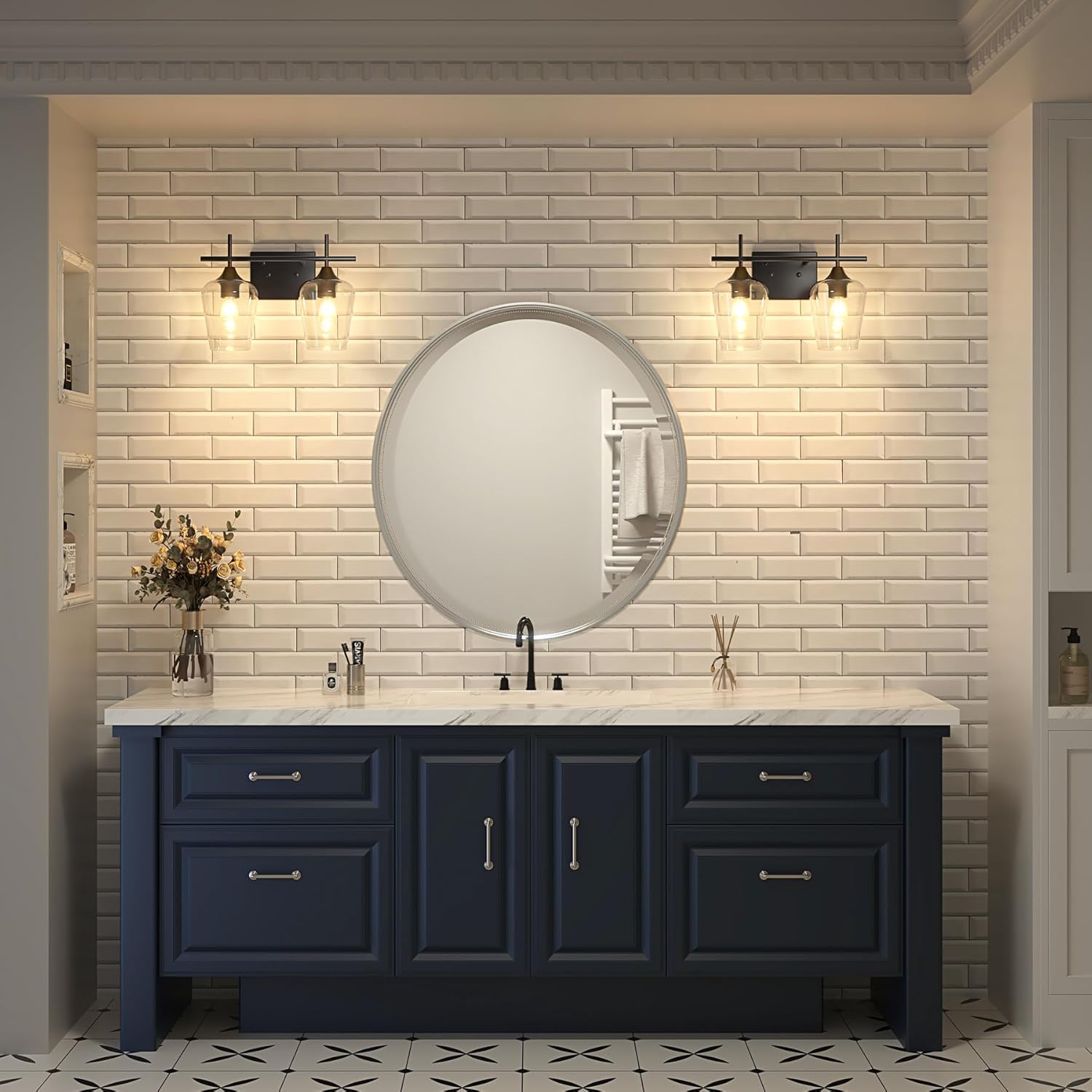 VONLUCE Bathroom Vanity Light, 2 Light Bathroom Light Fixture Over Mirror, Bathroom Wall Lamp with Clear Glass, Modern Black Vanity Lighting fixtures for Bathroom, Bedroom, Hallway - Open Box