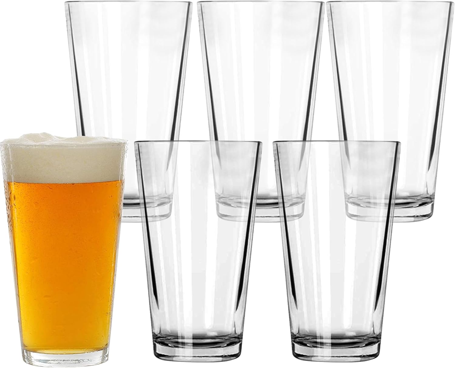 Pint Glasses Set of 6 - 16 oz Drinking Glasses Made for Cold Beverages - 16 oz Mixing Glass & Highball Set of 6 for Homes, Pubs & More - Freezer & Dishwasher-Friendly Cocktail Glasses  - Open Box
