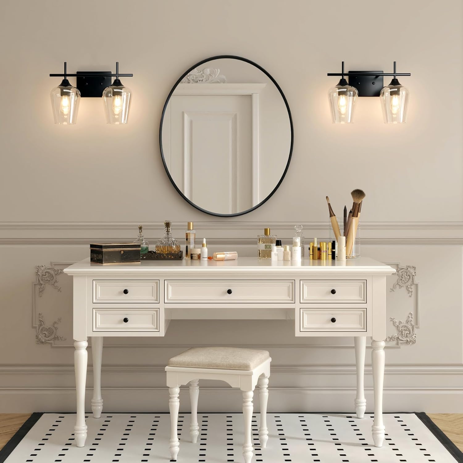 VONLUCE Bathroom Vanity Light, 2 Light Bathroom Light Fixture Over Mirror, Bathroom Wall Lamp with Clear Glass, Modern Black Vanity Lighting fixtures for Bathroom, Bedroom, Hallway - Open Box
