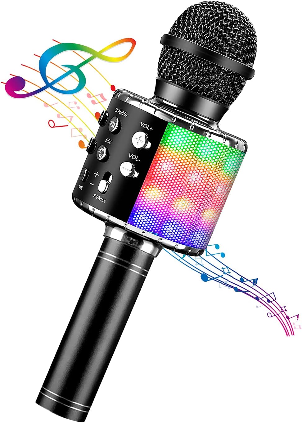 BlueFire 4 in 1 Karaoke Wireless Microphone with LED Lights, Portable Microphone for Kids, Great Gifts Toys for Kids, Girls, Boys and Adults (Black) - Open Box
