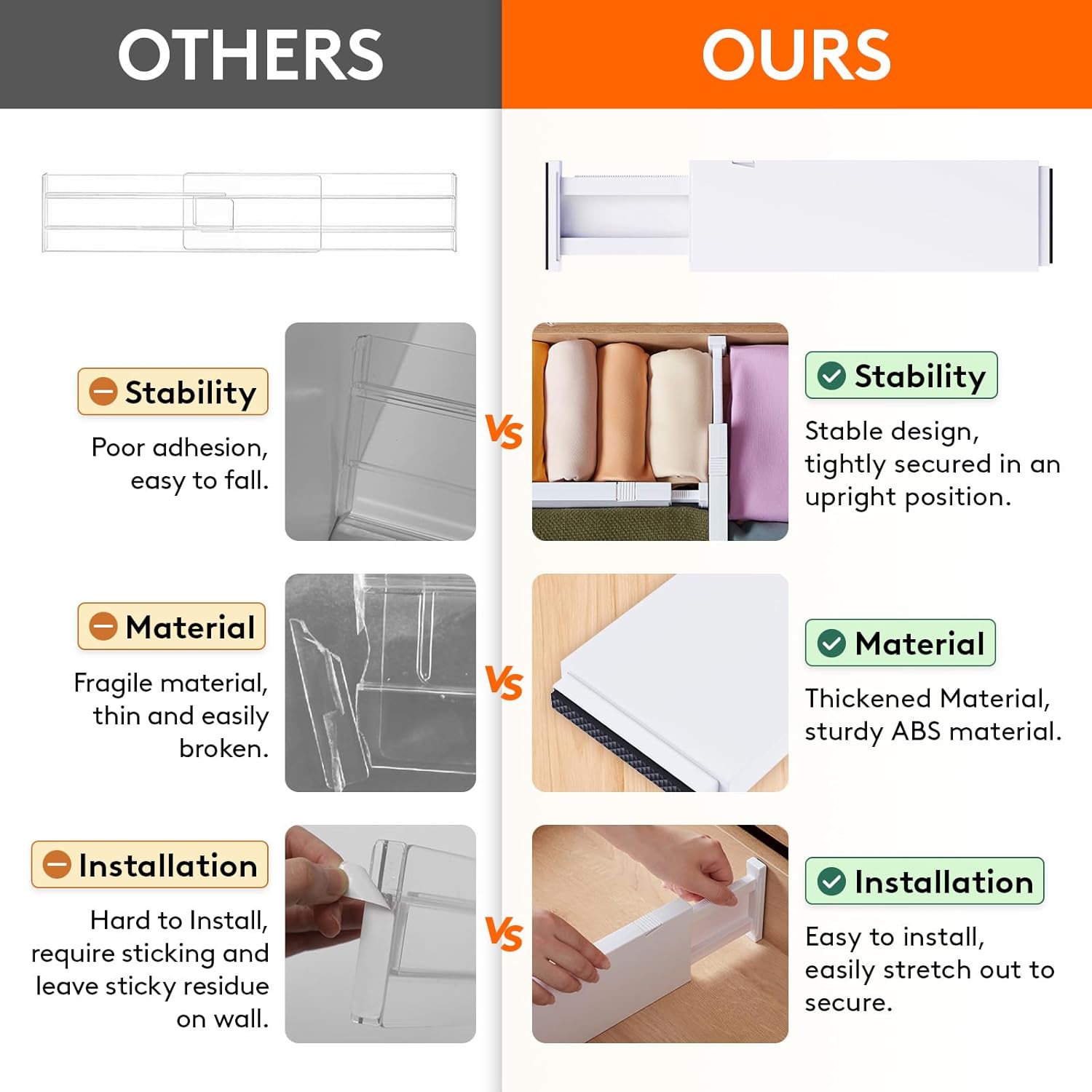 Lifewit 8 Pack Drawer Dividers 4" High,11-17" Adjustable Dresser Drawer Organizers for Clothes, Expandable Dresser Separators in Bedroom/Bathroom/Kitchen/Vanity/Office Organization and Storage, White - Open Box