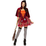 Leg Avenue Women's 2 Pc Salem Sweetie Costume with Lace Up Patchwork Peasant Dress, Collared Caplet w/ Pointed Hood