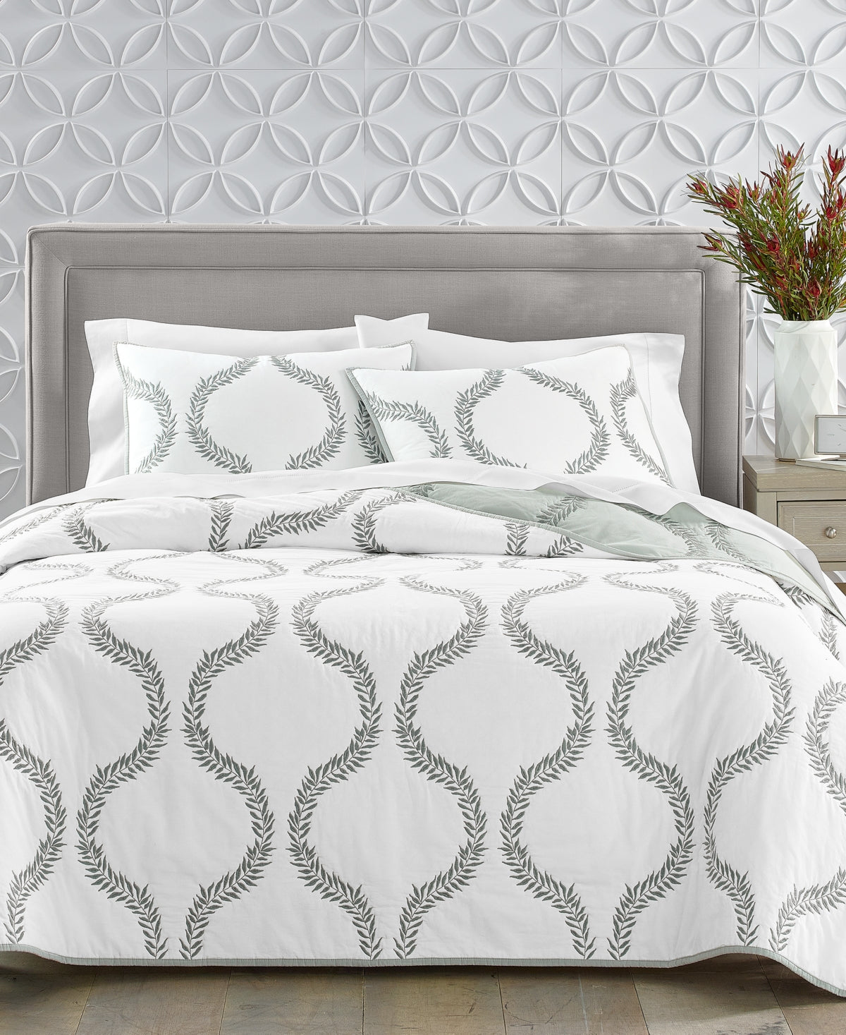 Closeout! Charter Club Grayson Embroidery Cotton Quilt, Full/Queen, Created for Macy's - Grey Combo
