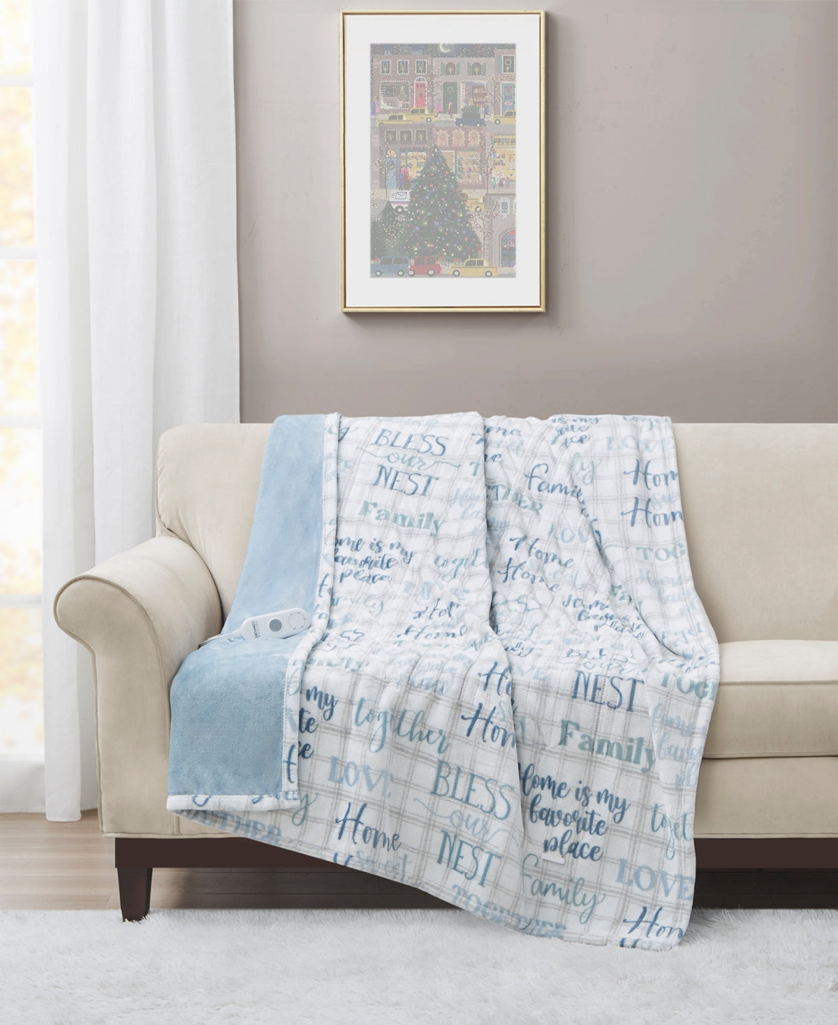 Closeout! Premier Comfort Novelty Printed Electric Plush Throw, 50" X 60", Created for Macy's - Blue Words