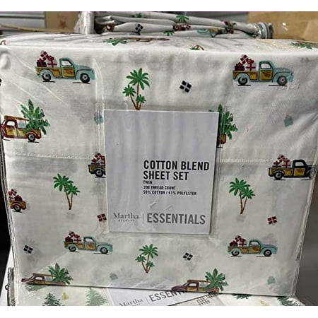 Martha Stewart Collection Holiday Printed 3-Piece 200 Thread Count Cotton Bed Sheet Set, Twin