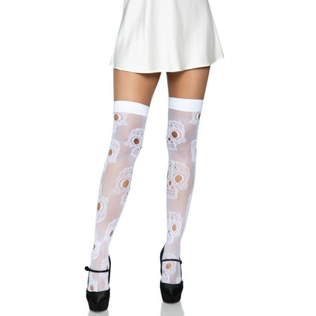 Leg Avenue Women's Sugar skull net thigh highs