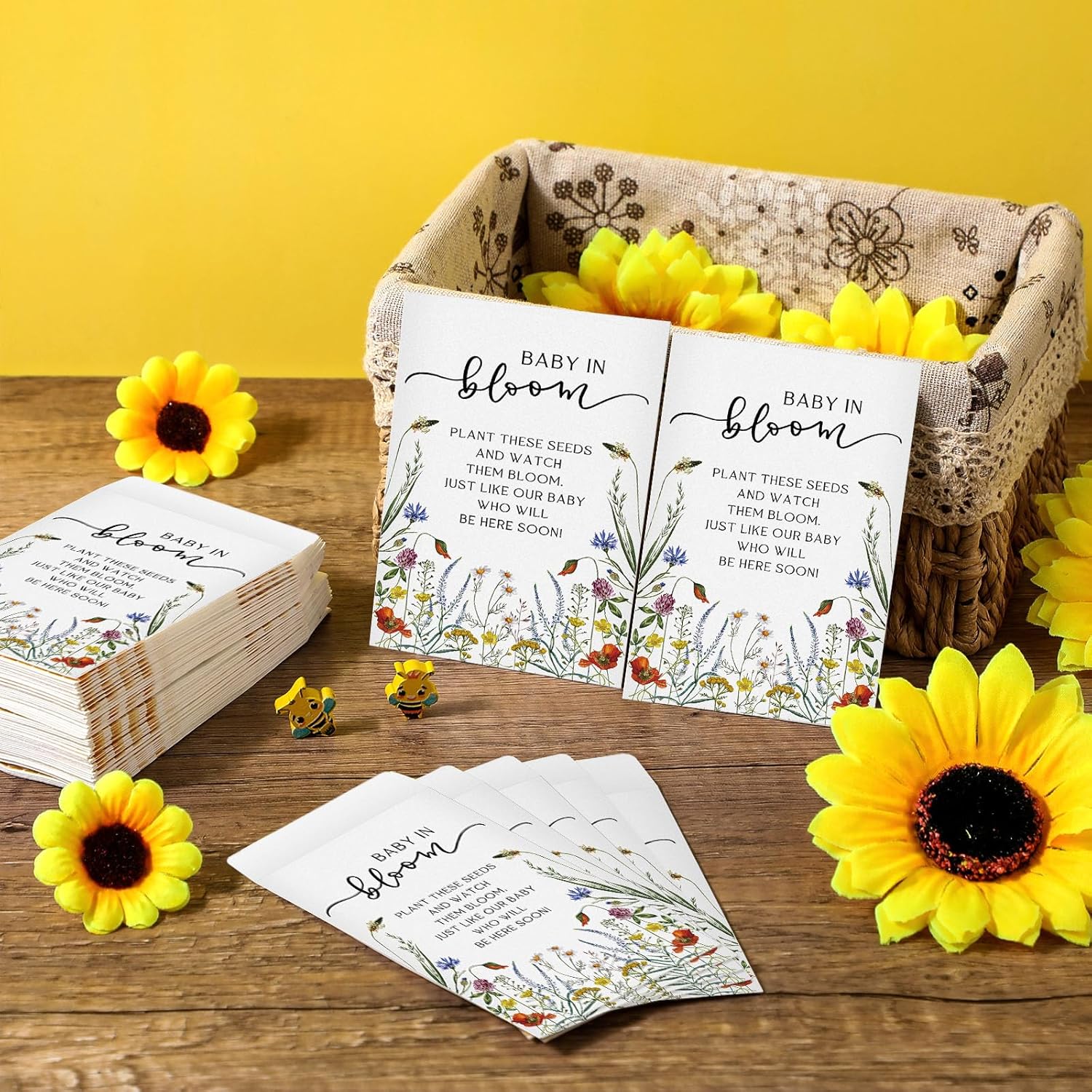 Fumete 100 Pcs Baby in Bloom Seed Packet Favors Wildflower Baby Shower Self Adhesive Envelopes for Guests Flower Packet Kraft Mini Organizer Decorations for Party Gift Favors, No Seeds (Wildflower) - Open Box