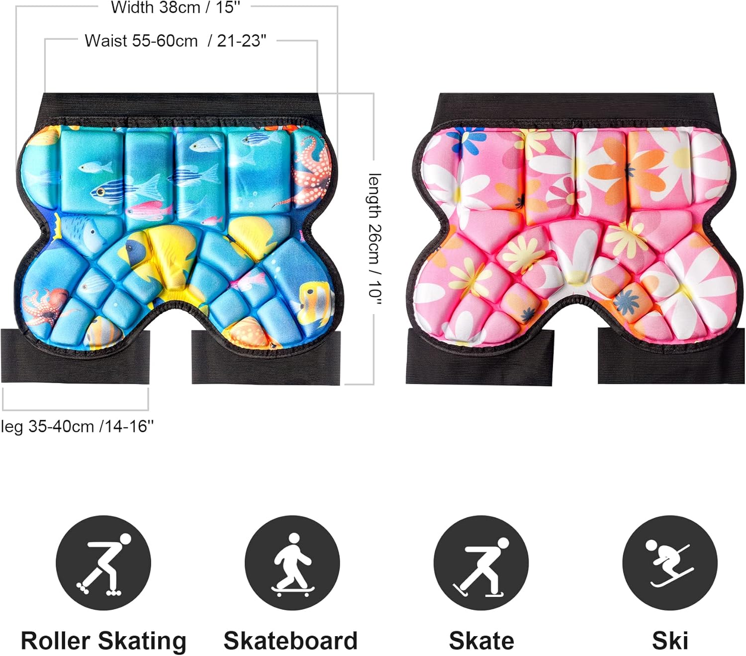 Butt Pads for Skating, 25 mm Thick Bum Protector for Kids (3-7 Years Old) Lightweight, Anti Slip Snowboard Padded Pants, Hip Pads for Ice Skating Ski Skiing Skateboarding Cycling - Open Box