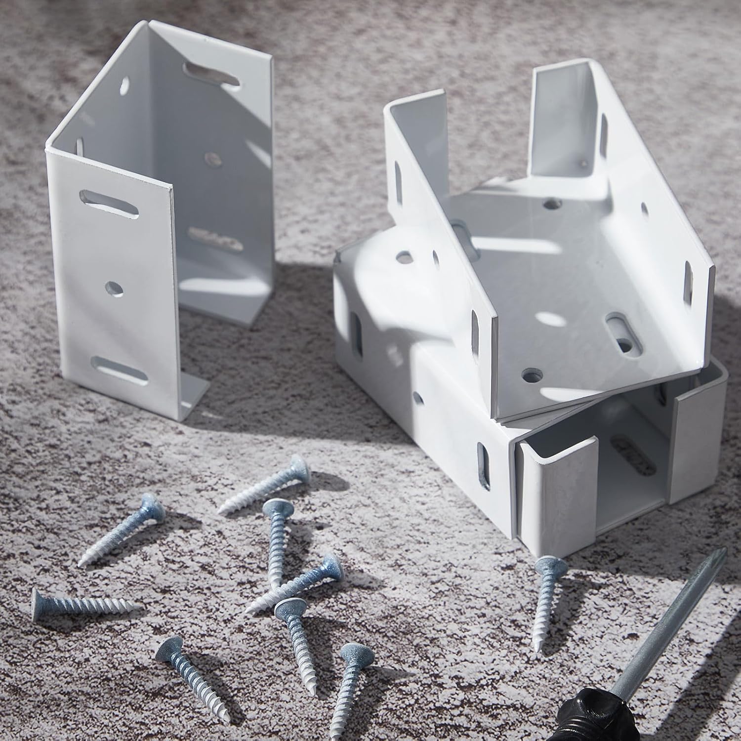 Hicarer 8 Pcs Heavy Duty Aluminum Fence Bracket with Screws for Vinyl Fencing Panel and Post Connection Deck Railing Bracket Kit Fits 2 3/4 Inch Rails - Open Box