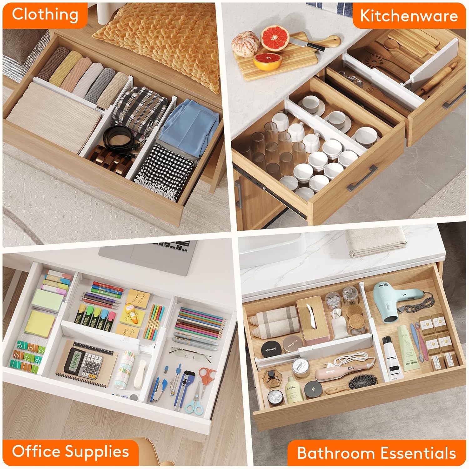 Lifewit 8 Pack Drawer Dividers 4" High,11-17" Adjustable Dresser Drawer Organizers for Clothes, Expandable Dresser Separators in Bedroom/Bathroom/Kitchen/Vanity/Office Organization and Storage, White - Open Box