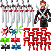 Deekin 48 Pcs Ninja Karate Party Favors Includes Inflatable Sword,Throwing Foam Star Toys,Karate Headbands for Ninja Theme Party Decorations Goodie Bag Fillers Gifts Boys Girls Costume Accessories - Open Box