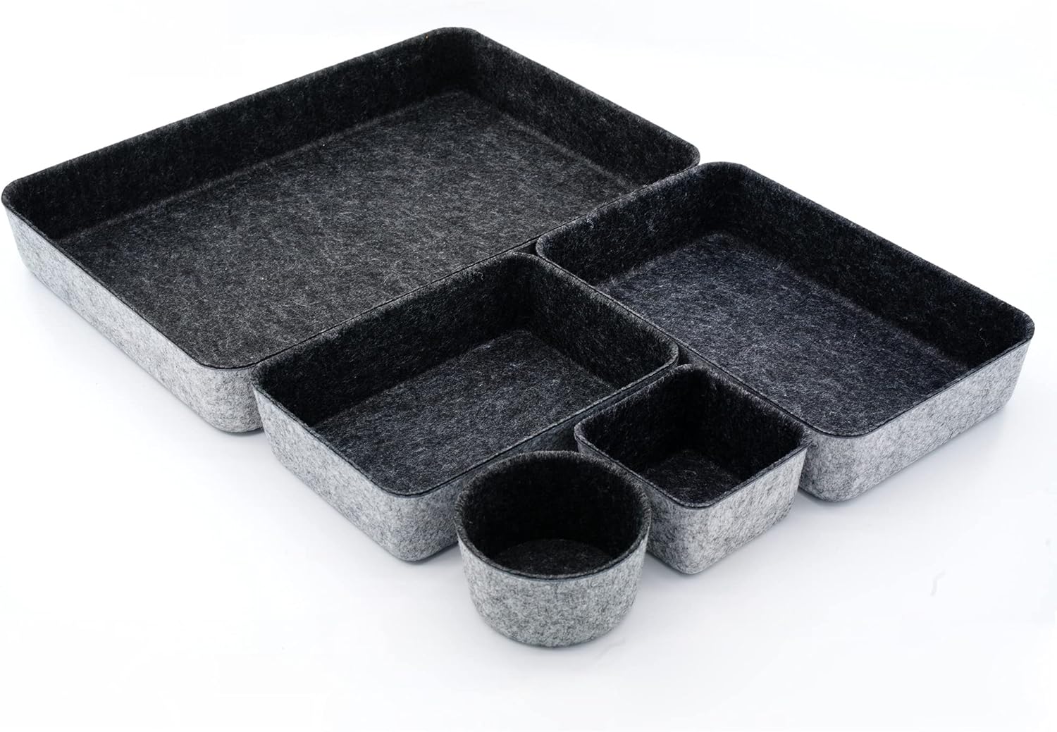 WELAXY Office Desk Drawer Organizer Trays Felt Storage Bins Paper Letter Trays Document File Papers Magazines Sorter Organizing Box Round 5 Piece(Charcoal)