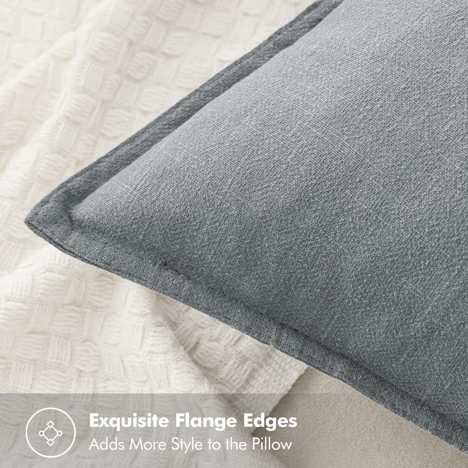 MIULEE Decorative Linen Euro Sham Pillow Covers 24x24 Gray Boho Farmhouse Neutral Couch Throw Pillows for Bed Pack of 2 Accent Modern Pillowcase Sofa Livingroom Home Decor