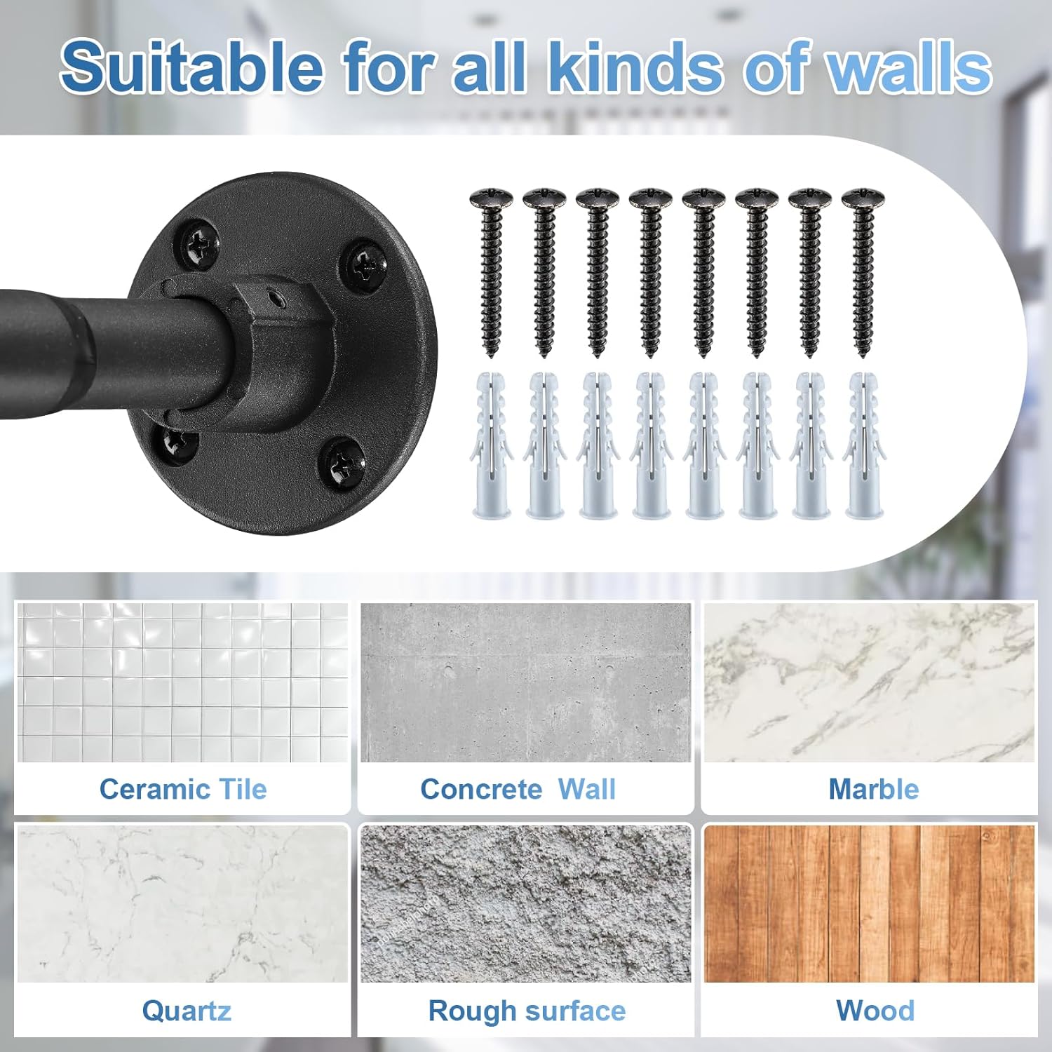 Heavy Duty Shower Rod - Industrial Shower Curtain Rod Wall Mounted for Bathroom,Room Divider,Outdoor Patio - 28 to 62"Adjustable Closet Rod for Hanging Clothes,Black  - Open Box