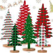 6 Pieces Wood Christmas Tree Sign Decor Farmhouse Christmas Decorative Freestanding Trees Christmas Tiered Tray Decor Tabletop Christmas Tree for Home Office Party Xmas Centerpieces (Red Green Tree) - Open Box