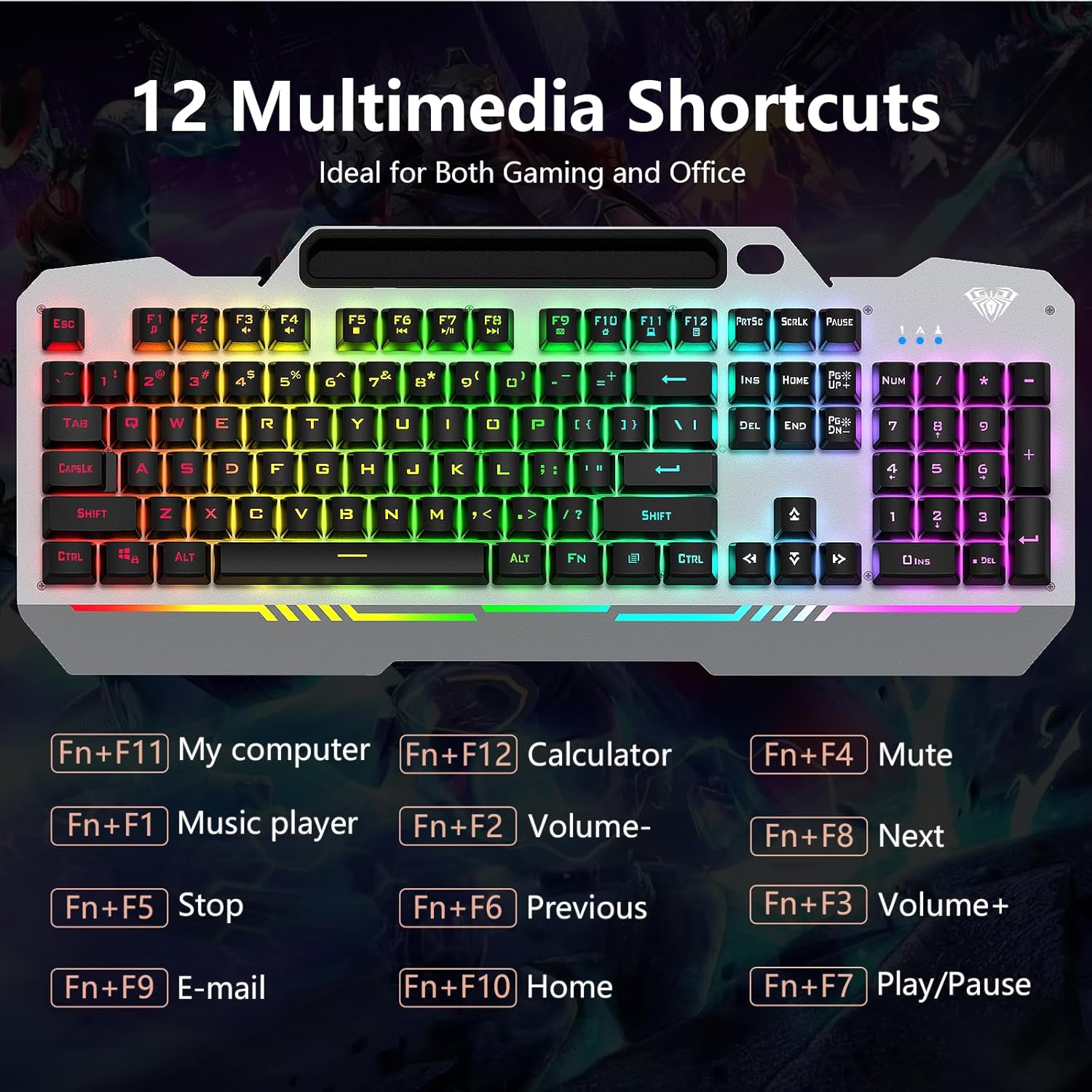 AULA Keyboard, T102 104 Keys Gaming Keyboard and Mouse Combo with RGB Backlit Number Pad, All-Metal Panel Waterproof Light Up PC Keyboard, USB Wired Computer Keyboards Gaming for MAC Xbox PC Gamer - Open Box