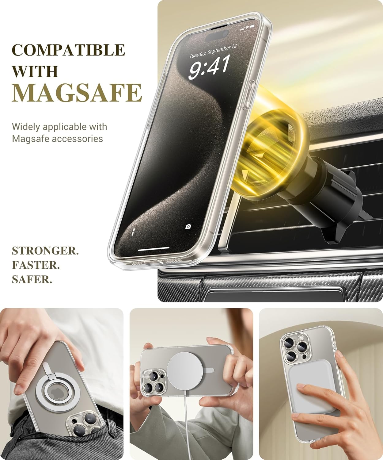 BERFY Magnetic for iPhone 15 Pro Max Case, Compatible with Magsafe, Built-in 9H Tempered Glass Screen Protector & Full Camera Protection, Full Body Clear Shockproof Phone Case for 15 Pro Max, Clear - Open Box