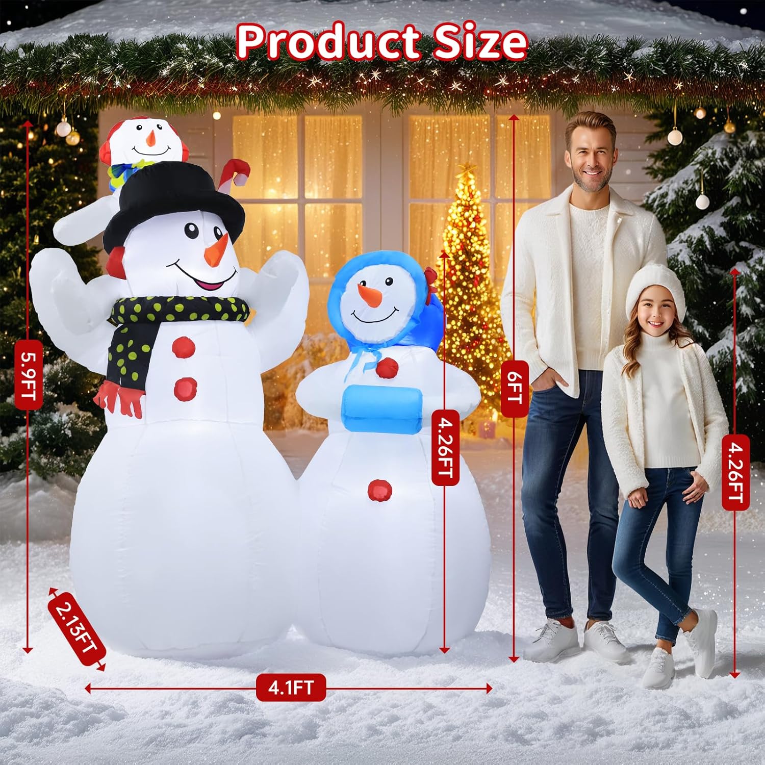 Lifeegrn Christmas Inflatable Snowman Outdoor Decoration: 5.9Ft Christmas Blow ups with Built-in LEDs for Xmas Party/Decor/Yard/Outdoor Garden Lawn - Open Box