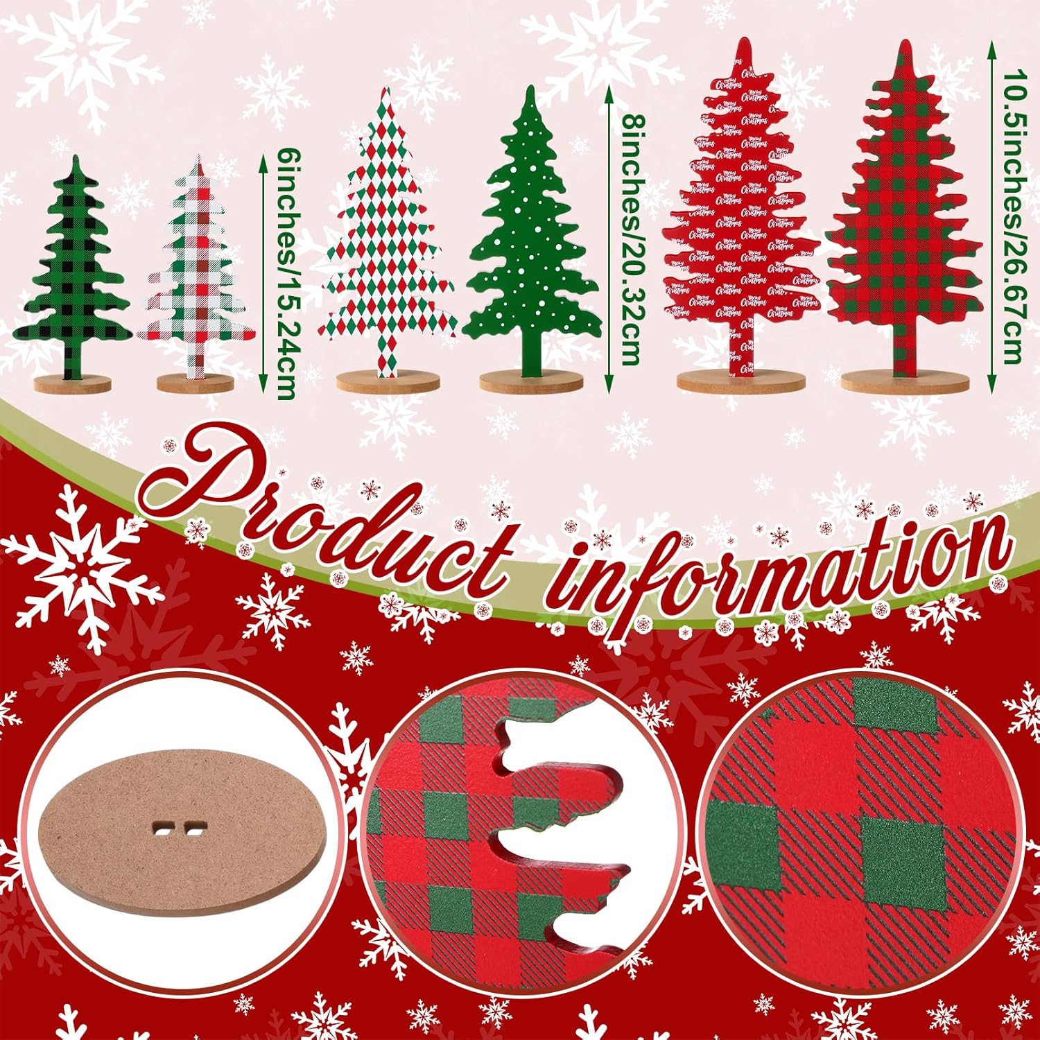 6 Pieces Wood Christmas Tree Sign Decor Farmhouse Christmas Decorative Freestanding Trees Christmas Tiered Tray Decor Tabletop Christmas Tree for Home Office Party Xmas Centerpieces (Red Green Tree) - Open Box