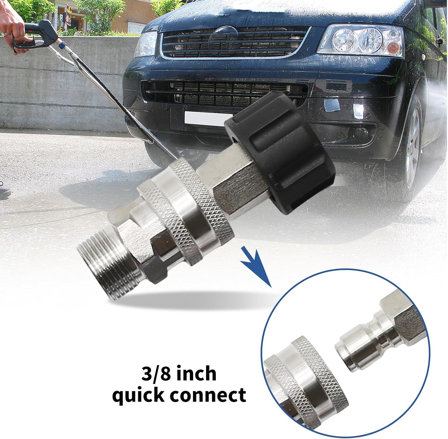 8Pcs Pressure Washer Adapter, Pressure Washer Quick Connect Kit, Stainless Steel M22 Swivel to 3/8 Inch Quick Connect, 3/4 Inch to Quick Release - Open Box