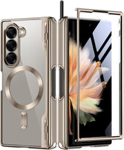 BERFY Upgraded Magnetic for Z Fold 6 Case with S Pen Holder, Compatible with Magsafe, [Built-in Screen Protector & Hinge Protection] Full-Body Slim Phone Case for Samsung Galaxy Z Fold 6, Grayish Gold - Open Box