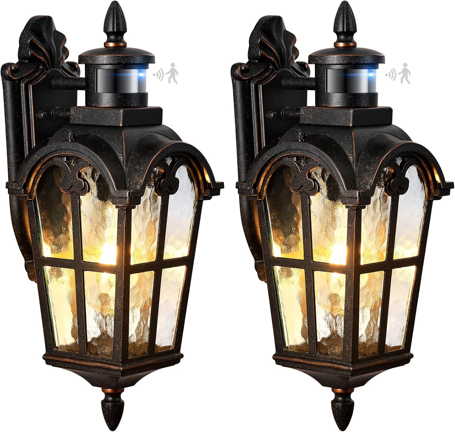 VIANIS 16.4" Outdoor Motion Sensor Light, 2 Pack Vintage ORB Porch Lights Outdoor Lantern, Dusk to Dawn Outside Light Fixtures Wall Mount, Aluminum Exterior Lighting Fixtures  - Open Box