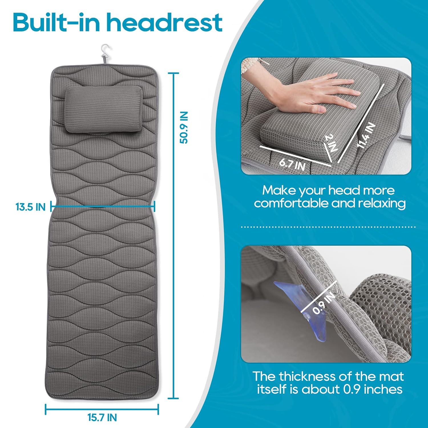 OMYSTYLE Full Body Bath Pillow, Bath Pillows for tub with Mesh Washing Bag & 21 Non-Slip Suction Cups, Spa Bathtub for Head Neck Shoulder and Back Support - 5D Air Mesh & Quick Drying | Gray  - Open Box