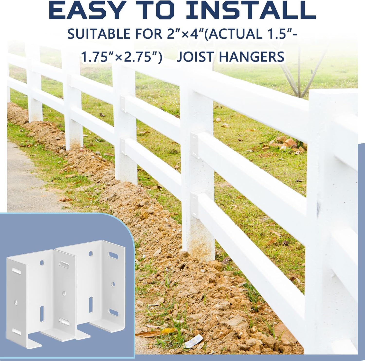 Hicarer 8 Pcs Heavy Duty Aluminum Fence Bracket with Screws for Vinyl Fencing Panel and Post Connection Deck Railing Bracket Kit Fits 2 3/4 Inch Rails - Open Box