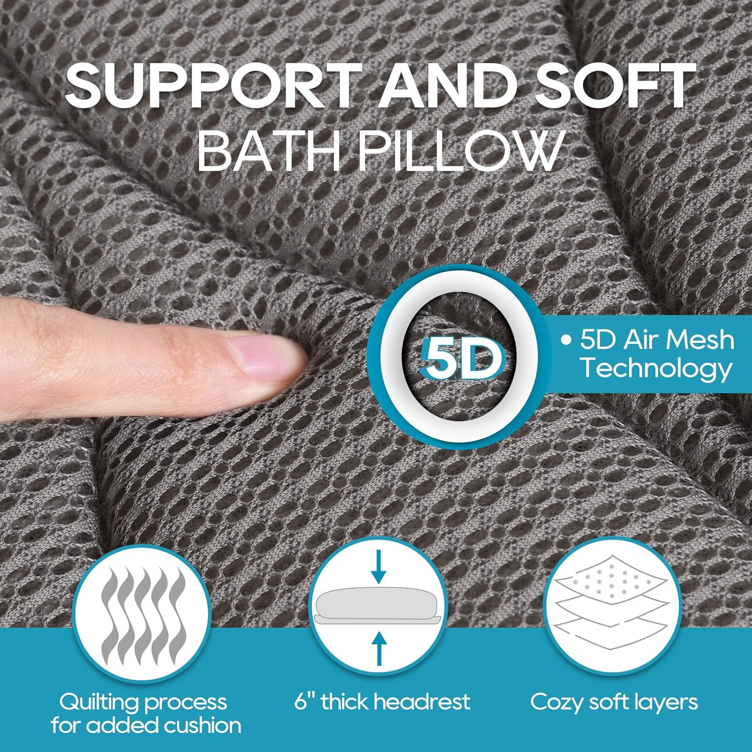 OMYSTYLE Full Body Bath Pillow, Bath Pillows for tub with Mesh Washing Bag & 21 Non-Slip Suction Cups, Spa Bathtub for Head Neck Shoulder and Back Support - 5D Air Mesh & Quick Drying | Gray  - Open Box