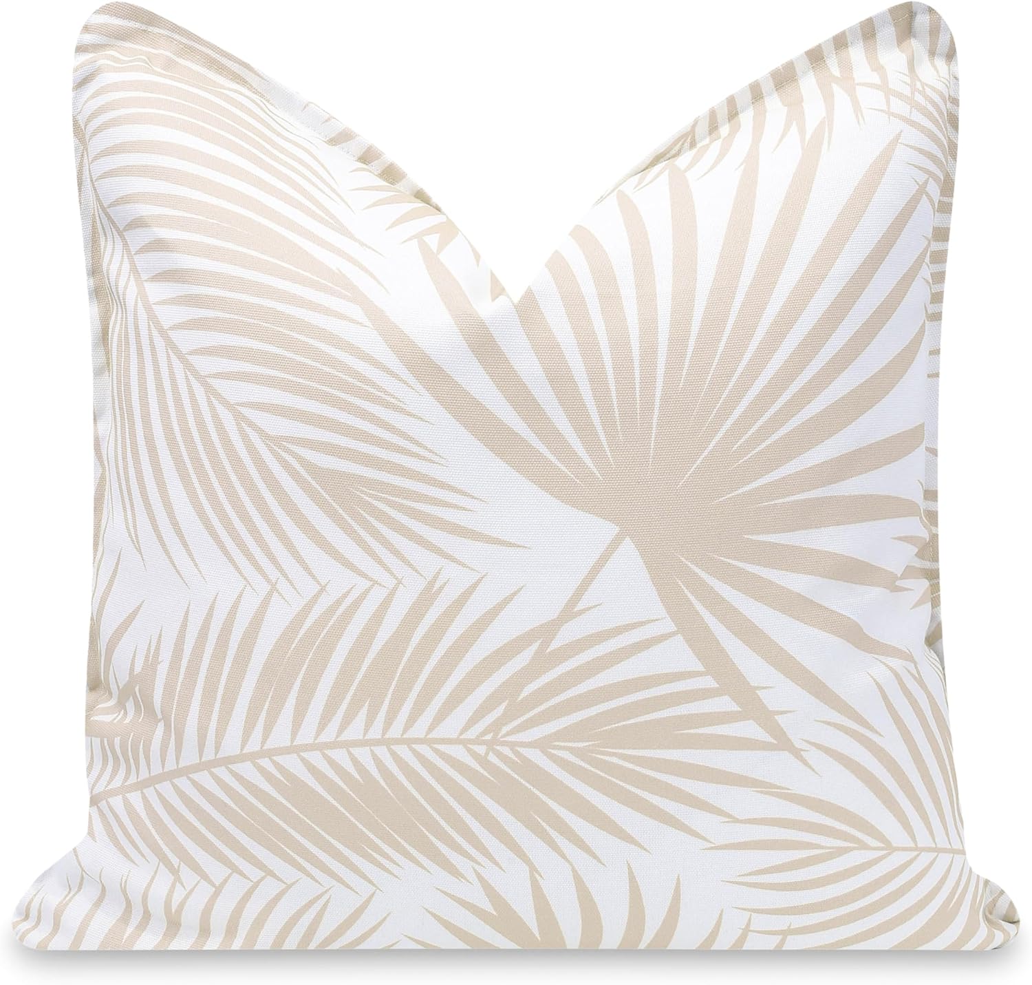 Hofdeco Premium Fall Coastal Patio Indoor Outdoor Pillow Cover Only, 20"x20" Water Repellent for Backyard, Couch, Neutral Tan Palm Leaf