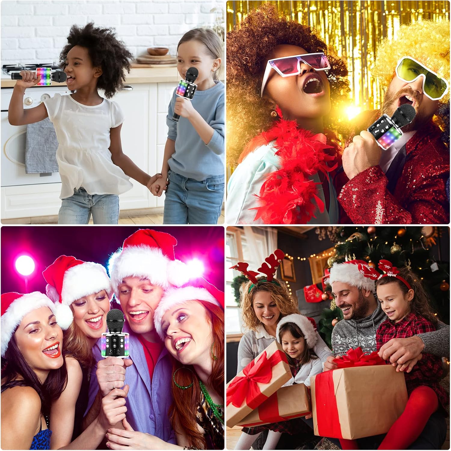 BlueFire 4 in 1 Karaoke Wireless Microphone with LED Lights, Portable Microphone for Kids, Great Gifts Toys for Kids, Girls, Boys and Adults (Black) - Open Box