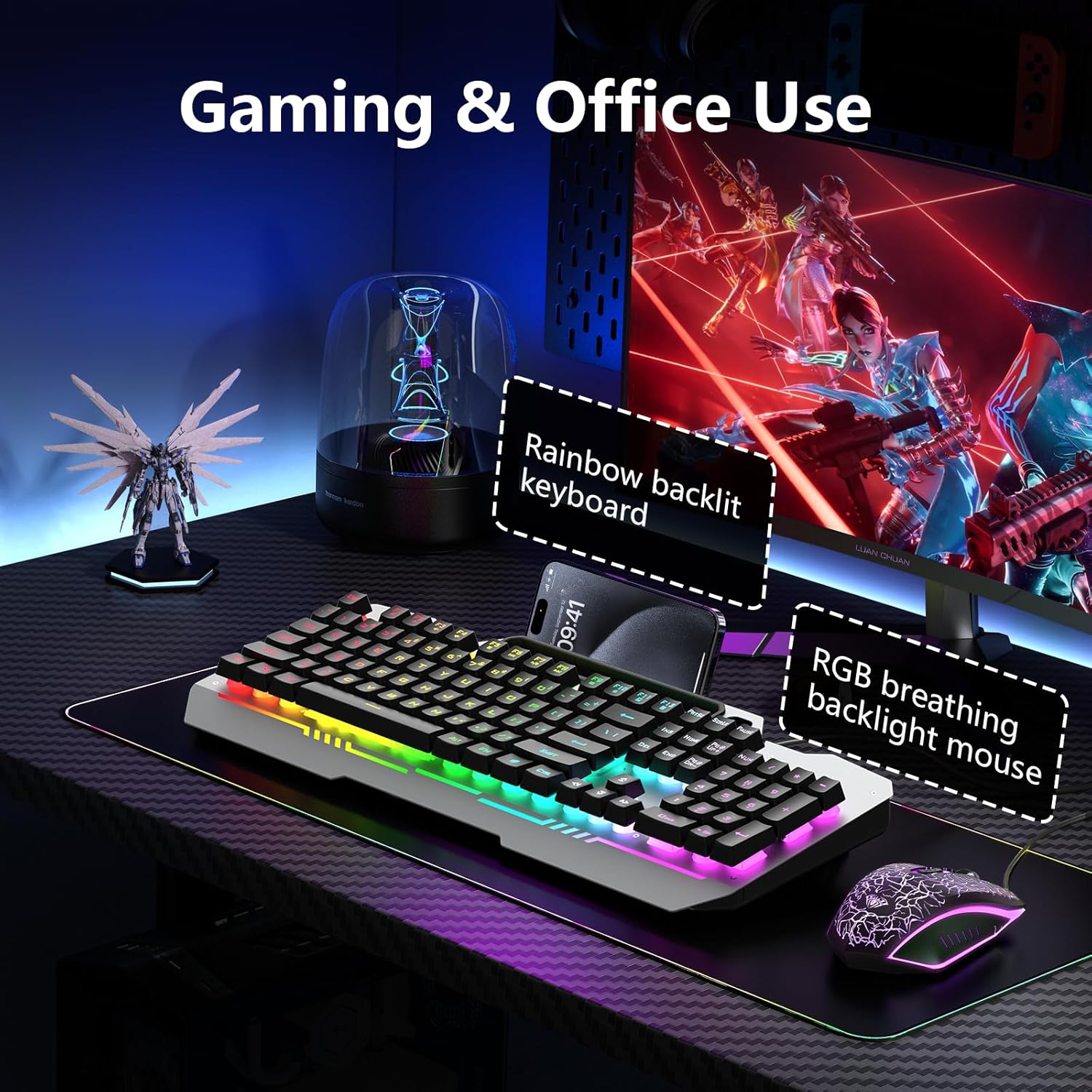 AULA Keyboard, T102 104 Keys Gaming Keyboard and Mouse Combo with RGB Backlit Number Pad, All-Metal Panel Waterproof Light Up PC Keyboard, USB Wired Computer Keyboards Gaming for MAC Xbox PC Gamer - Open Box