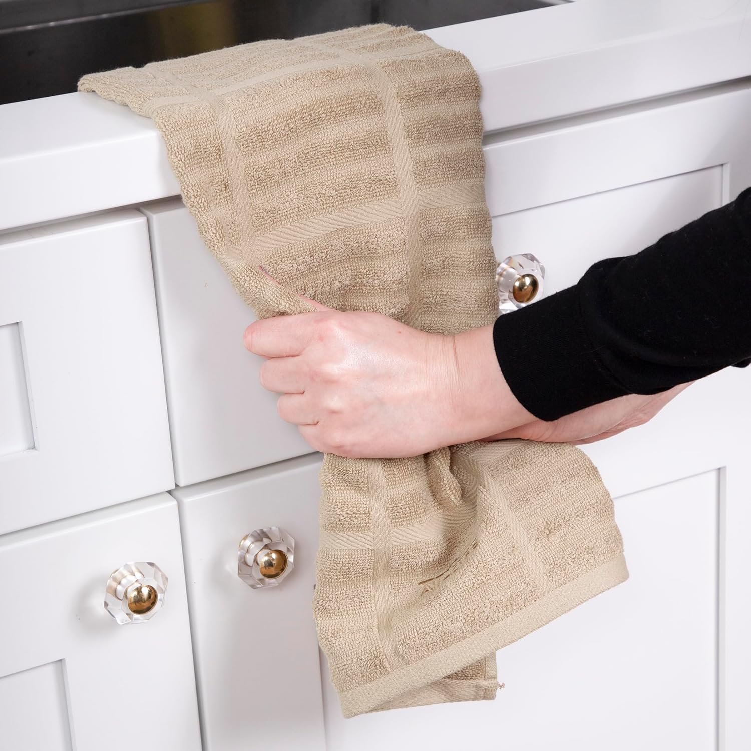All-Clad Solid Kitchen Towel: Highly Absorbent, Super Soft Long Lasting - 100% Cotton, 17"x30" Tea Towel for Cleaning & Drying Dishes, Pans, Glassware, or Countertops, (1-Pack), Cappuccino