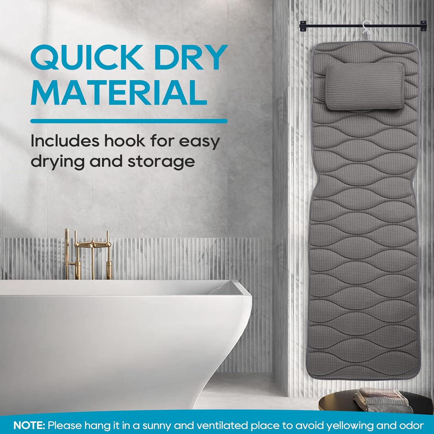 OMYSTYLE Full Body Bath Pillow, Bath Pillows for tub with Mesh Washing Bag & 21 Non-Slip Suction Cups, Spa Bathtub for Head Neck Shoulder and Back Support - 5D Air Mesh & Quick Drying | Gray  - Open Box