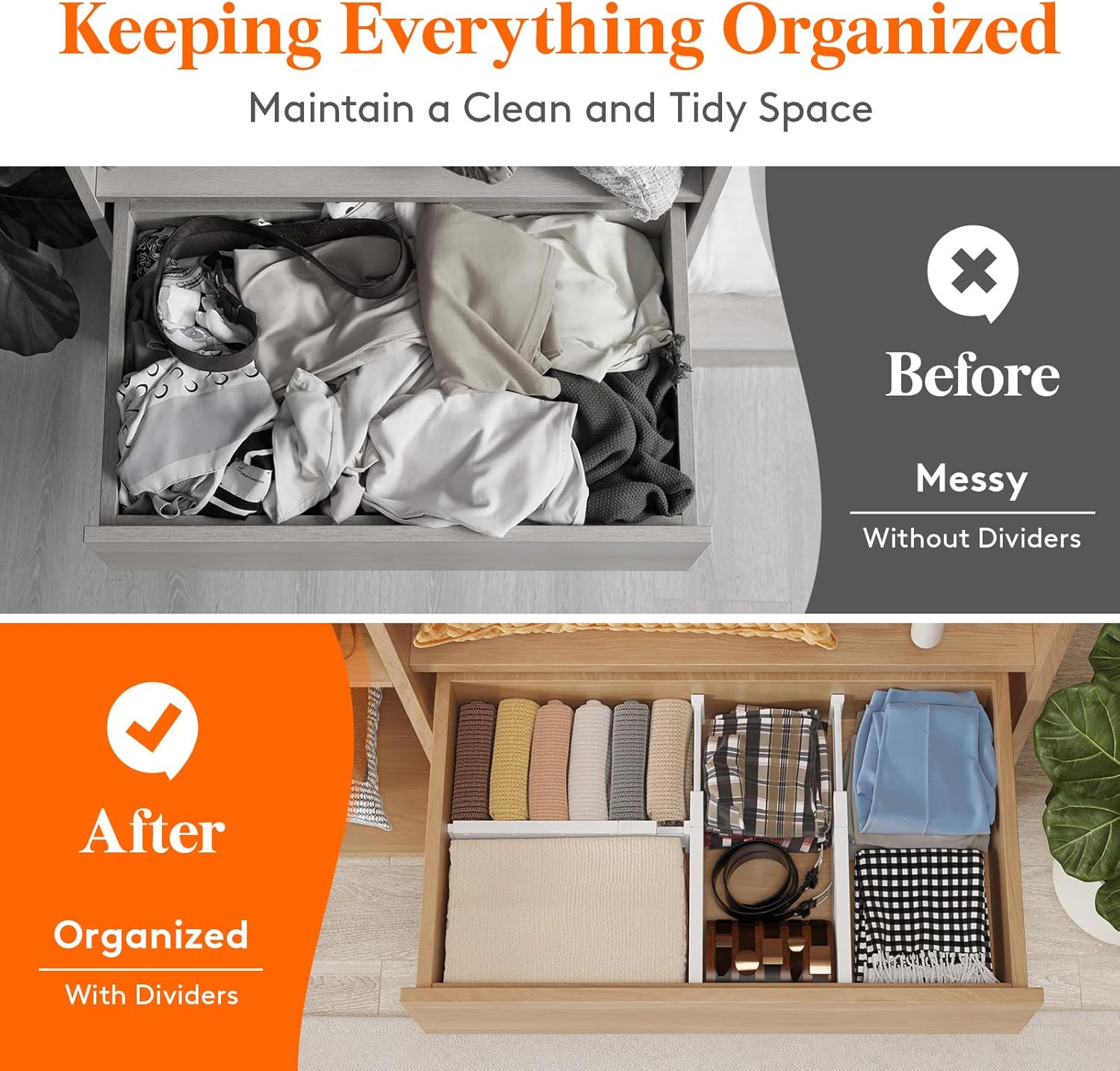 Lifewit 8 Pack Drawer Dividers 4" High,11-17" Adjustable Dresser Drawer Organizers for Clothes, Expandable Dresser Separators in Bedroom/Bathroom/Kitchen/Vanity/Office Organization and Storage, White - Open Box