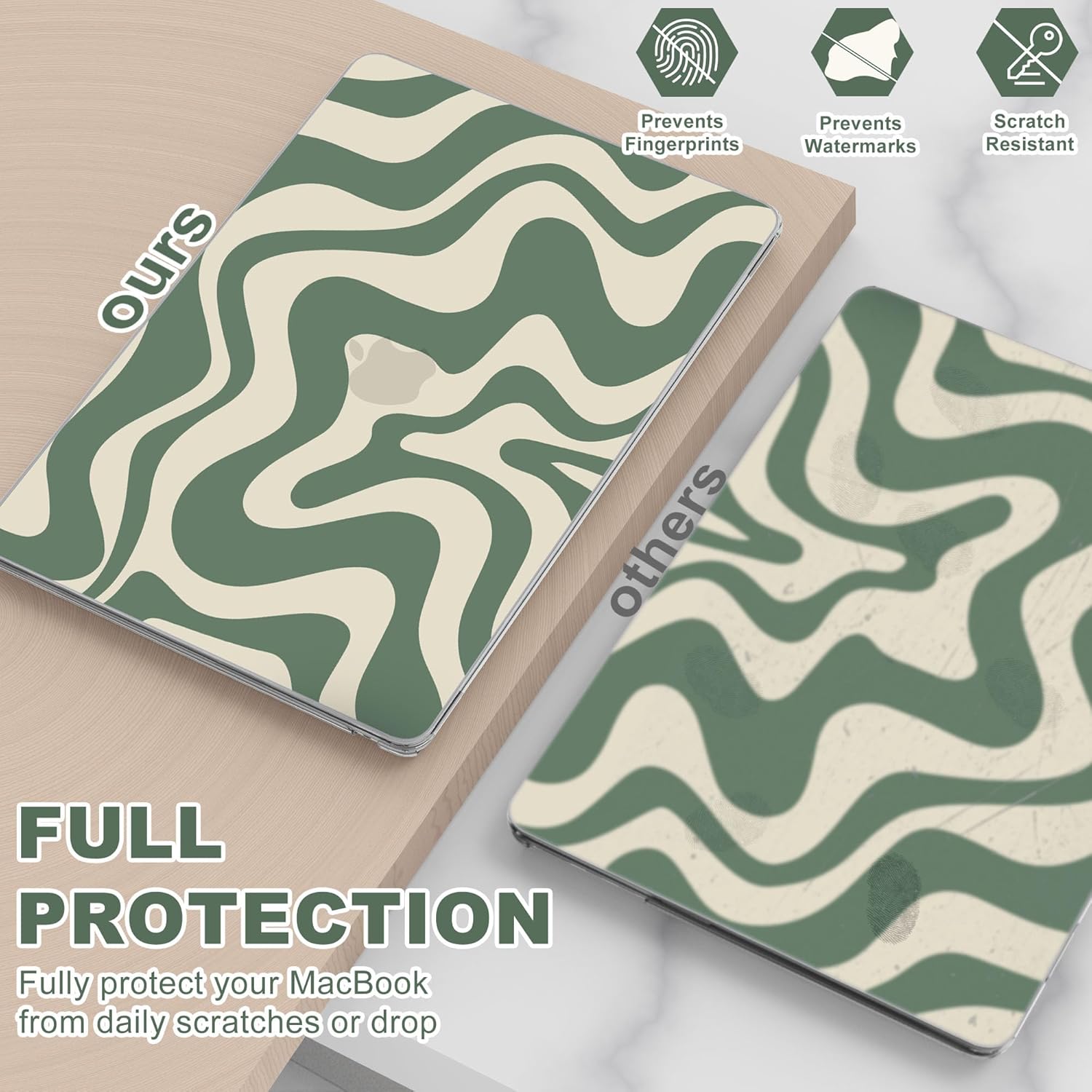 B BELK Compatible with MacBook Air 13 inch Case 2025 2024 2023 2022 M4 M3 M2 A3240 A3113 A2681, Plastic Laptop Hard Shell Case for MacBook Air 13.6 inch +Keyboard Cover +Screen Protector, Green Wave - Open Box