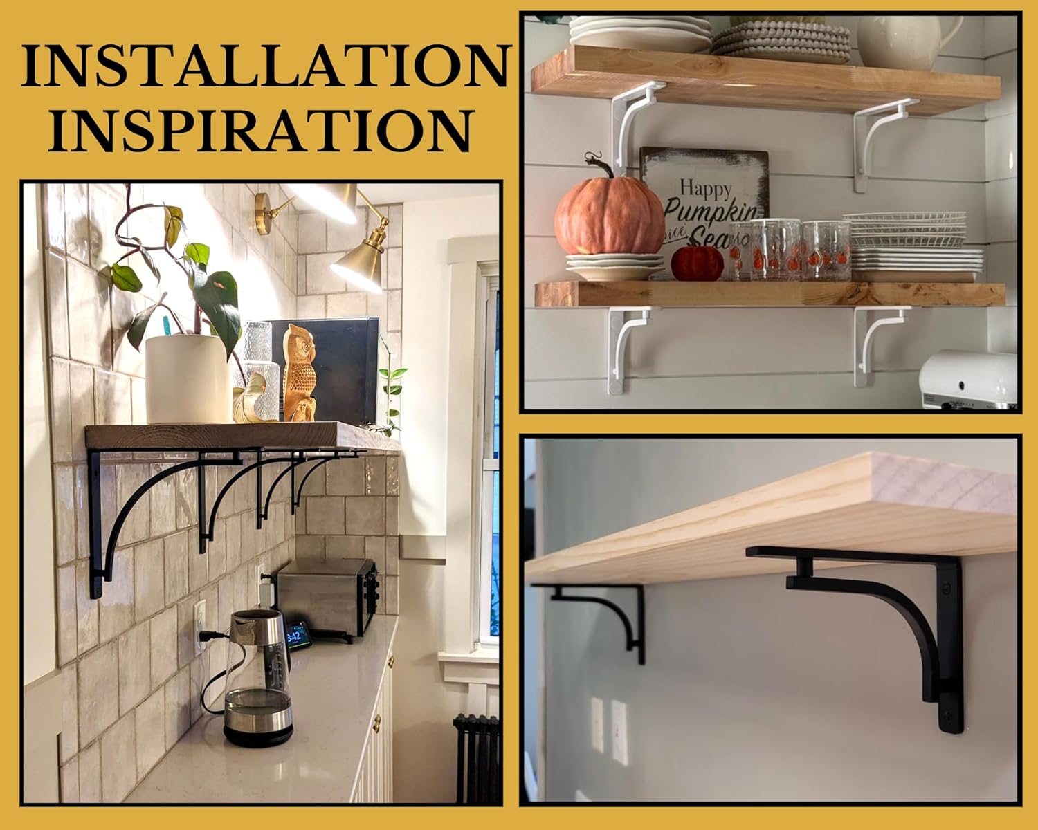 Classic Brass Heavy Duty Shelf Brackets 12 inch by Balin Designs – Gold L Bracket, Wall Mounted Support, Shelving Metal Bracket, Decorative Shelf Brackets, with Hardware Included, Set of 2  - Open Box