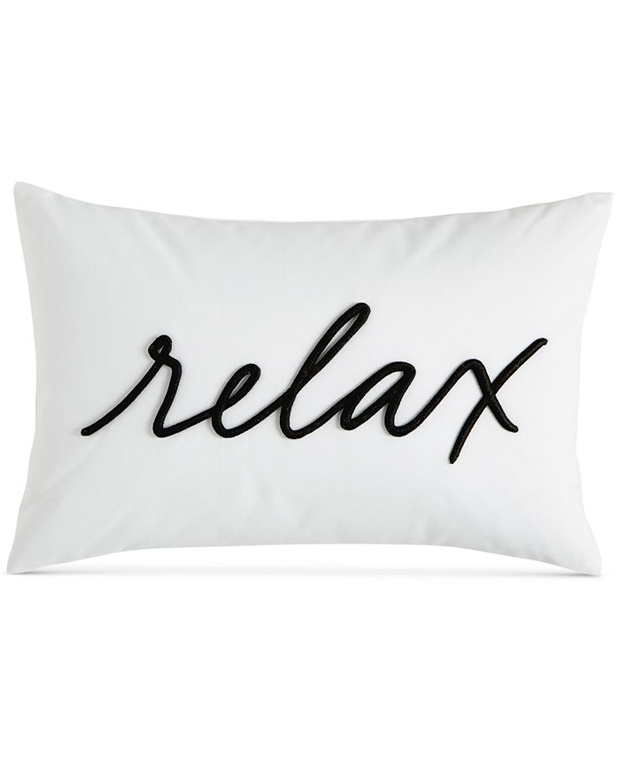 Relax Decorative Pillow, 12" x 18", Created for Macy's - White - Rectangle Decorative Pillow