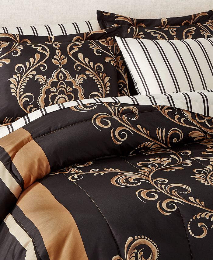 Fairfield Square Collection Sabrina Reversible 8 Pc. Comforter Sets, Exclusively at Macy’s - Gold - Full