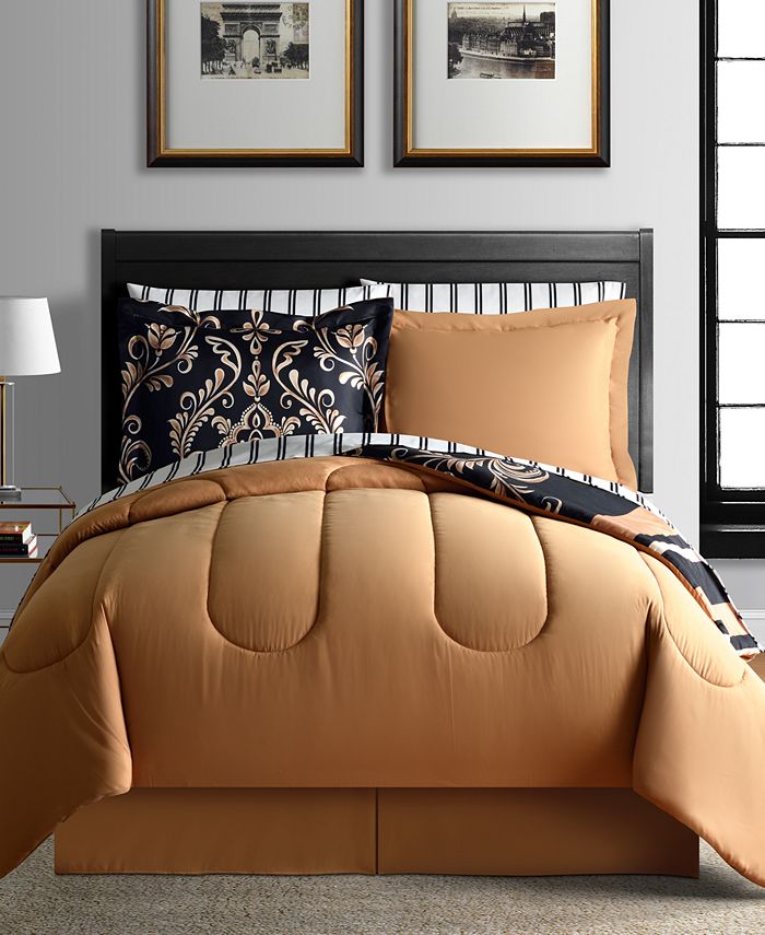 Fairfield Square Collection Sabrina Reversible 8 Pc. Comforter Sets, Exclusively at Macy’s - Gold - Full