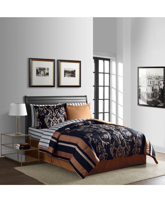 Fairfield Square Collection Sabrina Reversible 8 Pc. Comforter Sets, Exclusively at Macy’s - Gold - Full
